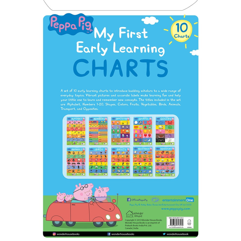 Peppa Pig - My First Early Learning Charts : Learning With Peppa (10 Charts - Alphabet, Animals, Birds, Colors, Fruits, Numbers, Opposites, Shapes, Transport, Vegetables)