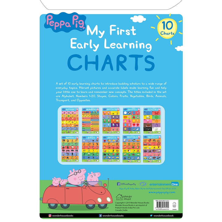 Peppa Pig - My First Early Learning Charts : Learning With Peppa (10 Charts - Alphabet, Animals, Birds, Colors, Fruits, Numbers, Opposites, Shapes, Transport, Vegetables)