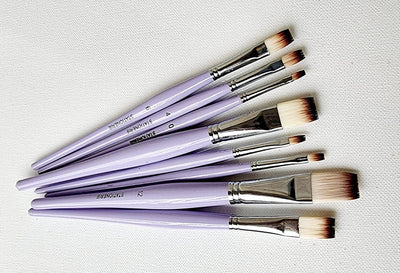 Set of 8 Synthetic Paint Brushes with Oval Handle | Handmade Flat | Premium | Lavender