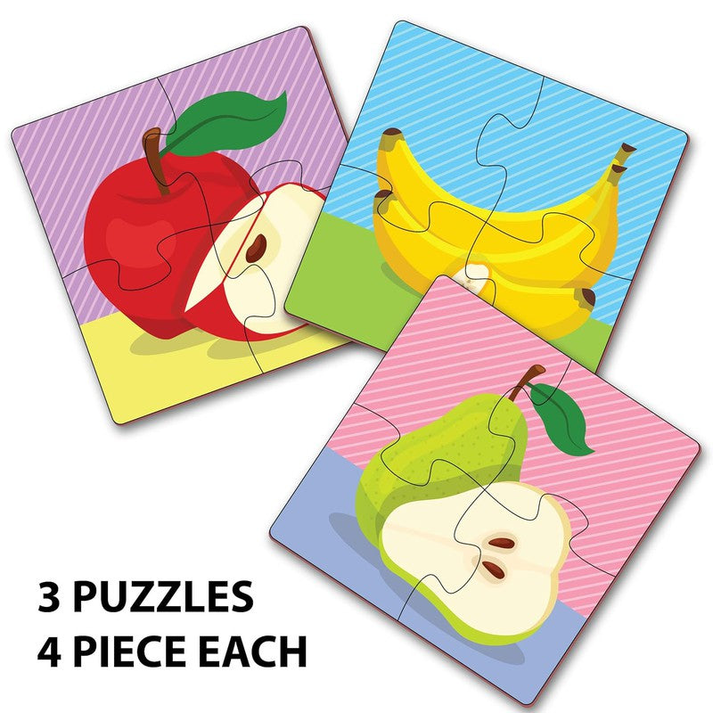 Fruits Jigsaw Puzzle for Kids | 4 Pieces Puzzles | Educational Toys and Games  (Set of 3 Puzzles in Box)