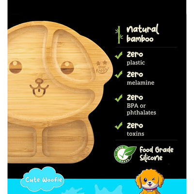 Woofie Baby Plate | Bamboo Suction Plates for Babies | Ideal for Baby-Led Weaning and Toddler Self-Feeding | Blue