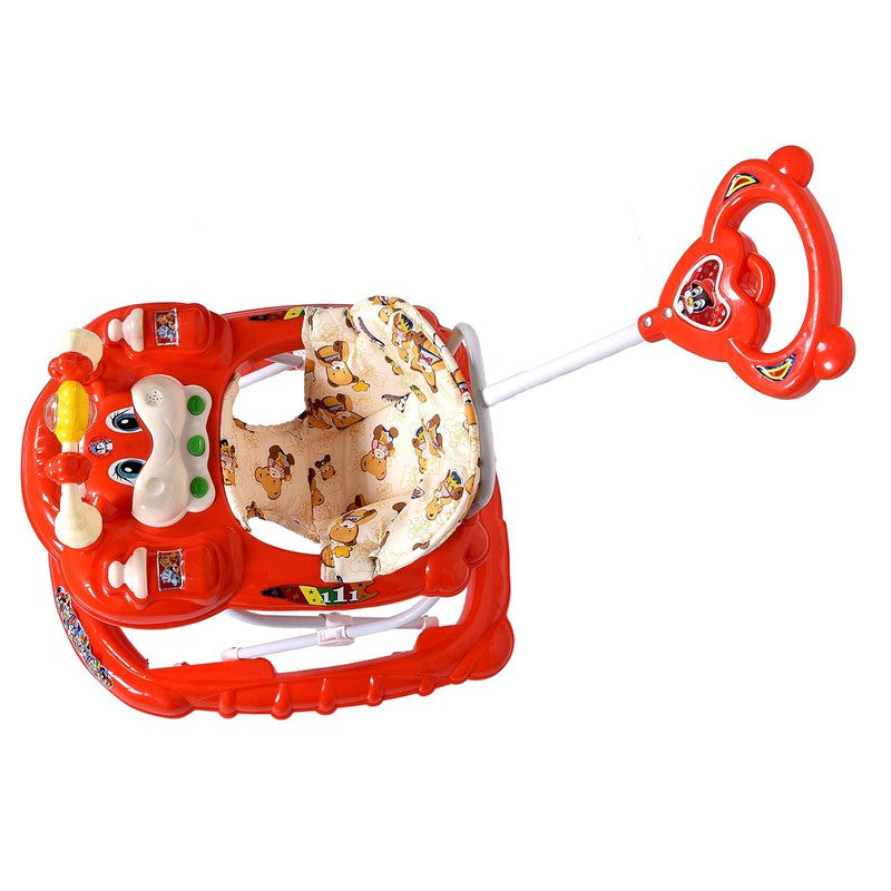 Cartoon Baby Adjustable Walker - Music & Rattles with Parental Handle (Red)