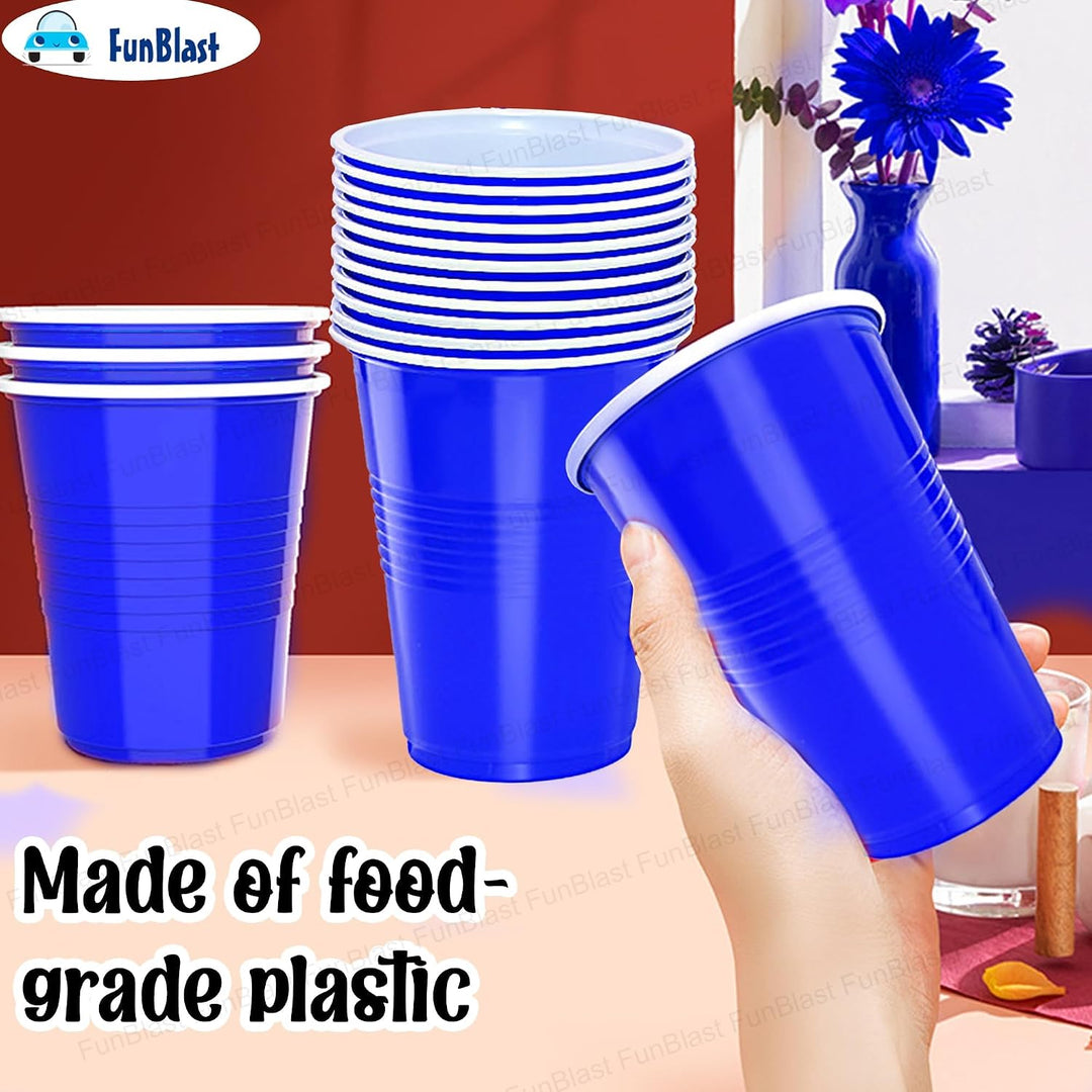 FunBlast Party Drinking Glasses | Pack of 50 Reusable & Leakproof Party Cups | Blue | 500 ml