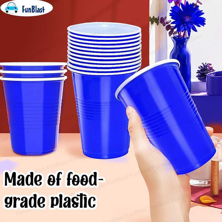 FunBlast Party Drinking Glasses | Pack of 50 Reusable & Leakproof Party Cups | Blue | 500 ml