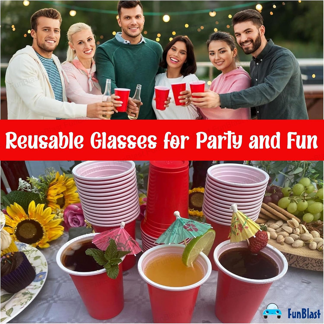 FunBlast Party Drinking Glasses | Pack of 50 Reusable & Leakproof Party Cups | Blue | 500 ml