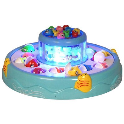 Fishing Fish-Catching Kids Activity Game with 26 Piece Fishes, 2 Rotary Ponds and 4 Pods with Music and Light Function - Blue