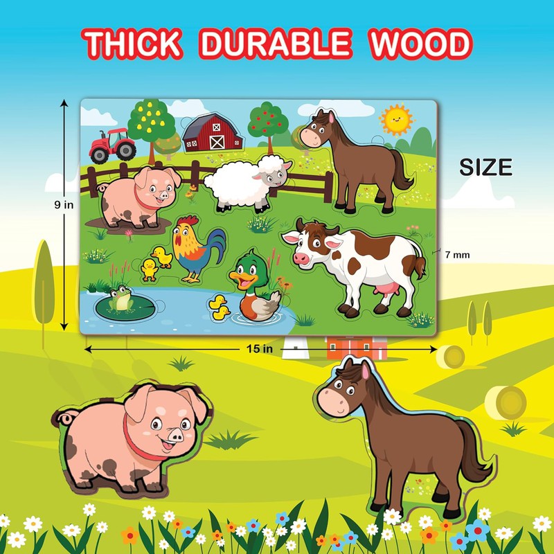 Wooden Jigsaw Puzzle for Kids | Transport , Farm animals, Wild animals | Board Toy for Pre-School (3 Puzzles Set)