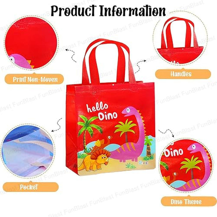 FunBlast Dinosaur Gifting Bags for Return Gifts | Pack of 12 Reusable Non-Woven Drawstring Bags