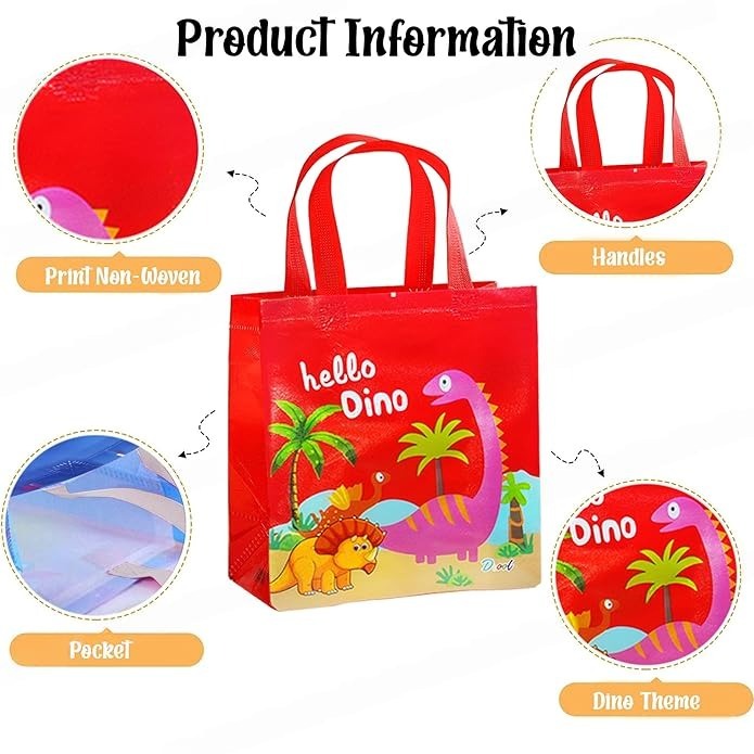 FunBlast Pack of 24 Dinosaur Gifting Bags | Non-Woven Carry Bags