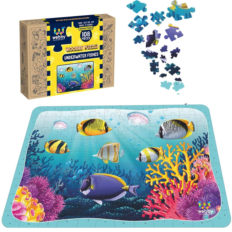 Underwater Fishes Wooden Jigsaw Puzzle, 108 Pieces