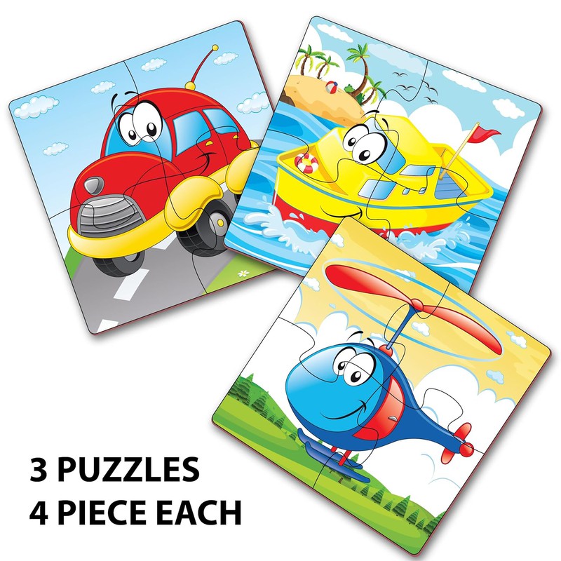 Transport Jigsaw Puzzle for Kids | 4 Pieces Puzzles | Educational Toys and Games  (Set of 3 Puzzles in Box)