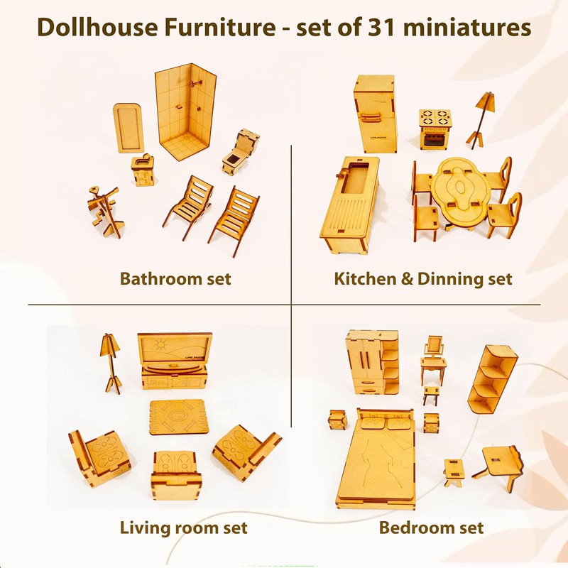 Miniature Furniture Set of 31 Miniature Accessories Best kit for Doll House, Doll Accessories, House Hold Accessories and Other Fun Play Activities for Kids