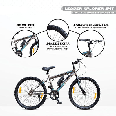 Xplorer MTB 24T Single Speed Mountain Bicycle (Grey) | 12+ Years (COD Not Available)