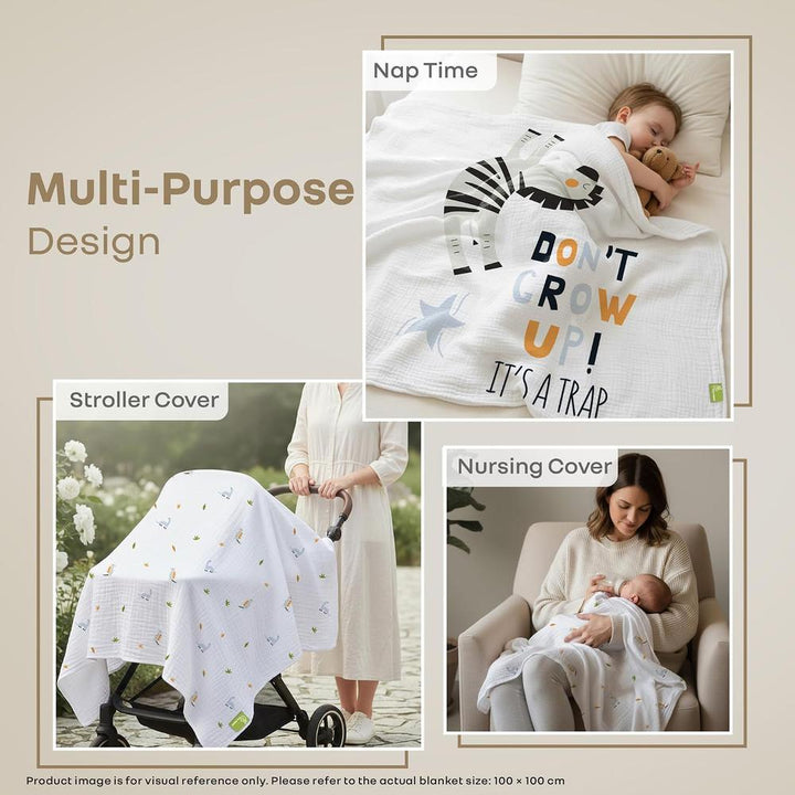 R for Rabbit Softkins Muslin Baby Quilt I Breathable Cotton, Lightweight & Multipurpose Baby Blanket - Zebra White