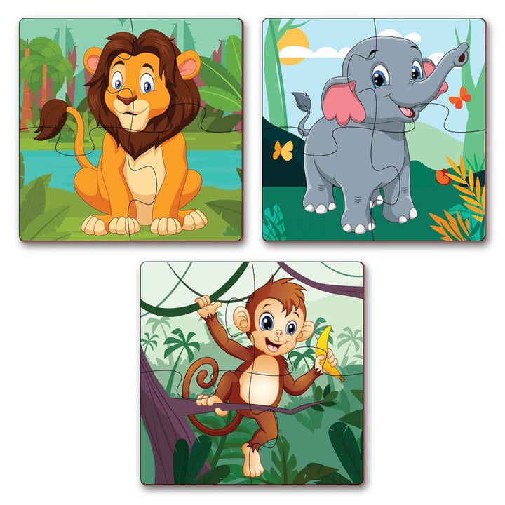 Wild Animal Jigsaw Puzzle for Kids | 4 Pieces Puzzles | Educational Toys and Games (Set of 3 Puzzles in Box)