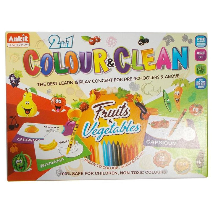 2 in 1 Colour & Clean Game with 24 Reusable Cards (2-6 Years)
