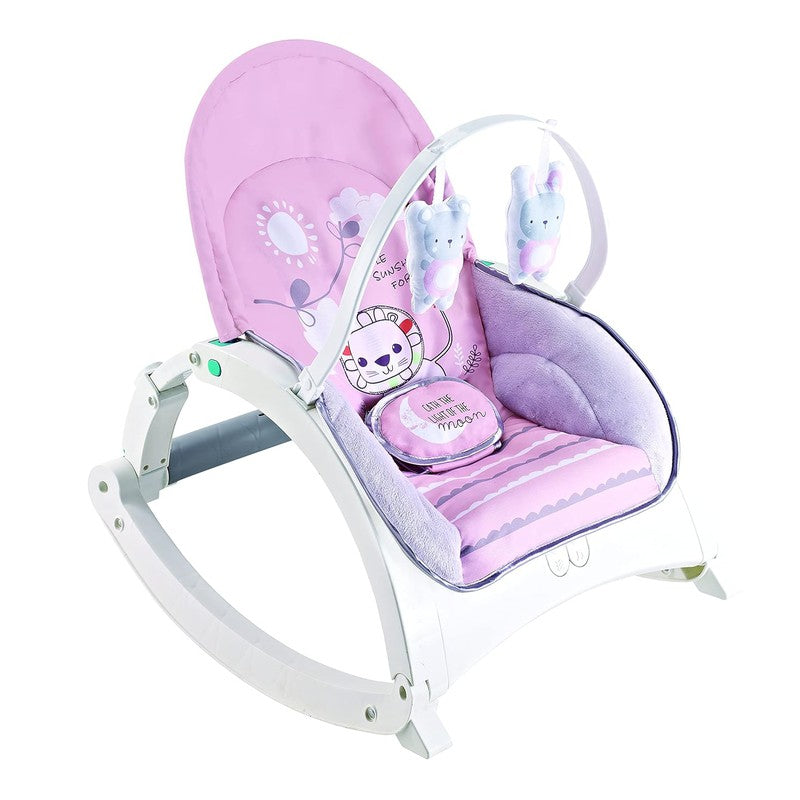 Newborn to Toddler Rock N Play Baby Rocker with Soothing Music and Vibration | Adjustable Backrest, Recline Feature, Detachable Toy Bar (Pink)