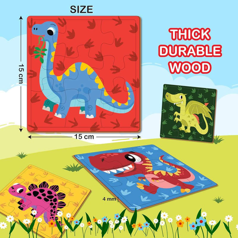 Wooden Farm animals Puzzle for kids | 9 Pieces Puzzles | Educational Toys and Games | Set of 2 Puzzles in a Box (Unicorns +Dinosaurs)