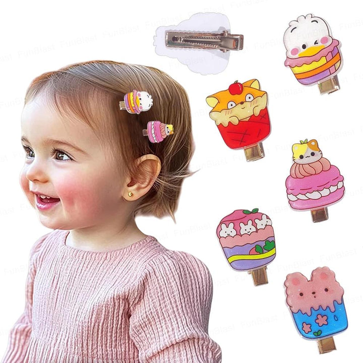 FunBlast Hairpins for Girls | 5 Pcs Ice-Cream Duckbill Clips | Cute Kawaii Tic Tac Barrettes
