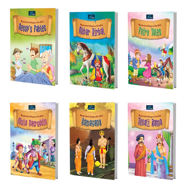 Illustrated Classics for Kids - Set of 6: Tenali Rama , Ramayana , Aesop's Fables , Mulla Nasruddin , Fairy Tales and Akbar Birbal