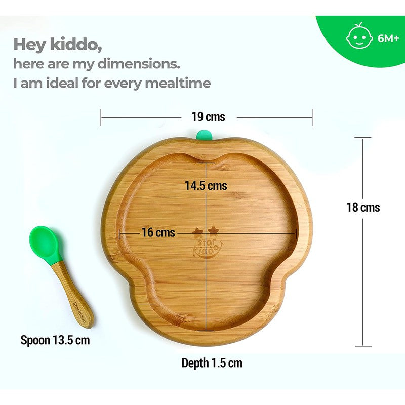 Cloud Bamboo Suction Plates for Baby and Toddler | Weaning Spoon | Green