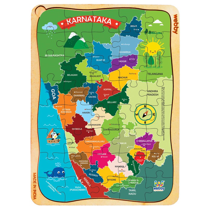 Karnataka Map Wooden Jigsaw Puzzle Set - 40 Pieces (6-8 Years)