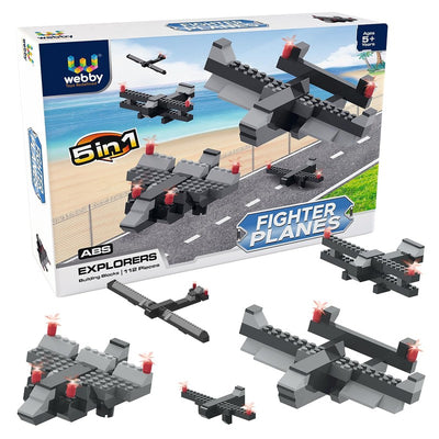 5 IN 1 Fighter Planes ABS Building Blocks Kit, Colourful Bricks and Blocks Adventure Play Set (112 Pcs)