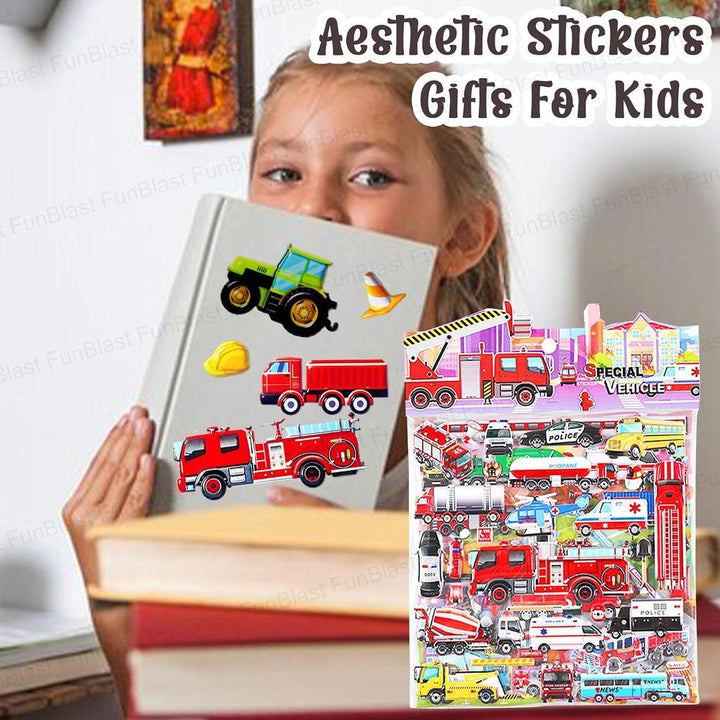 FunBlast Vehicle Theme 3D Puffy Stickers for Kids | Red Vehicle Kawaii Self-Adhesive Foam Stickers