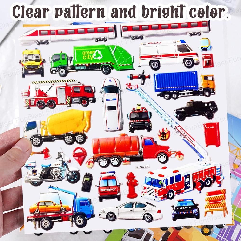 FunBlast Vehicle Theme 3D Puffy Stickers for Kids | Red Vehicle Kawaii Self-Adhesive Foam Stickers