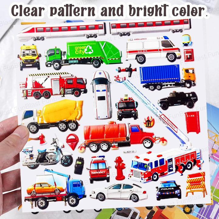 FunBlast Vehicle Theme 3D Puffy Stickers for Kids | Red Vehicle Kawaii Self-Adhesive Foam Stickers