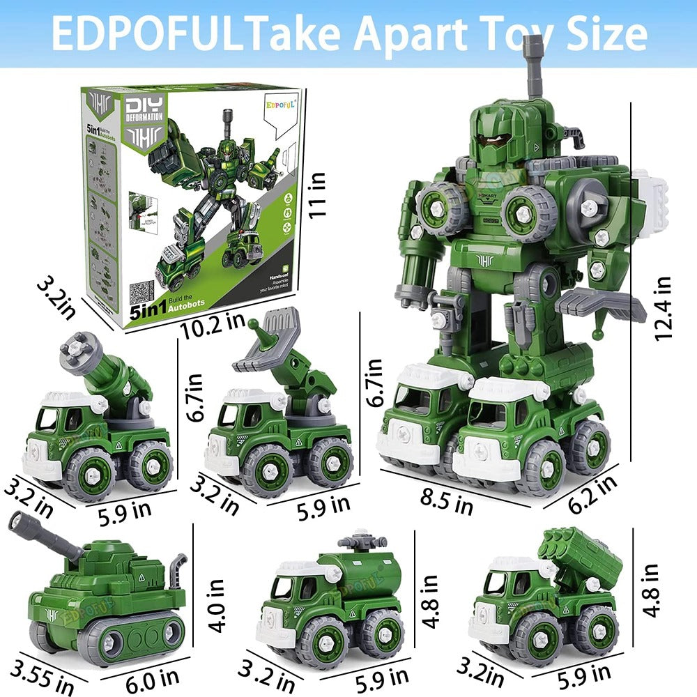 Tak Tak Toys Hyper Morphers 5-in-1 Military Vehicles Set | Build & Transform into Robot (3-10 Years)