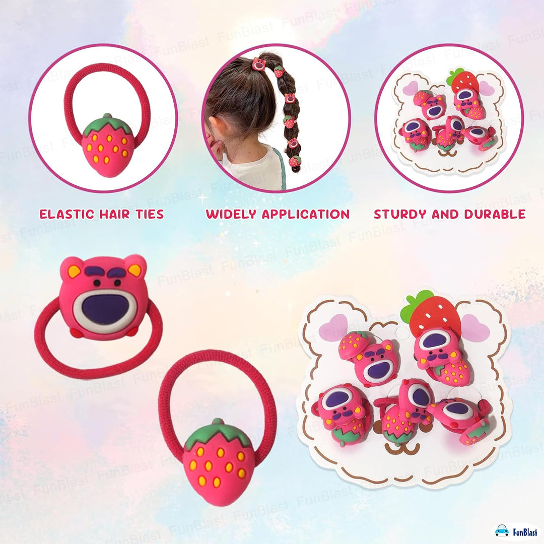 FunBlast Hair Rubber Bands for Girls - Strawberry & Bear Hairs Ties (10 Pieces)