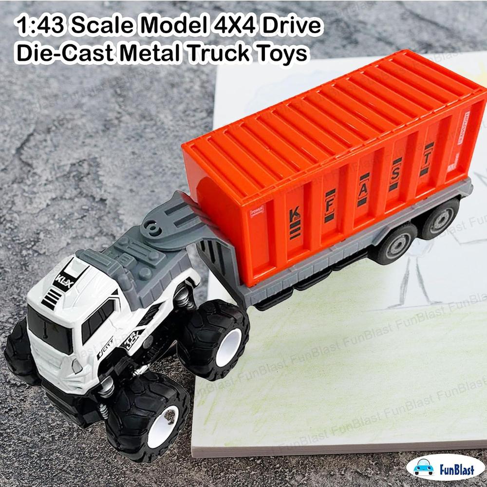 FunBlast Container Truck Toy | 1:43 Scale – Die-Cast Metal | Push & Go Friction Power Truck for Kids