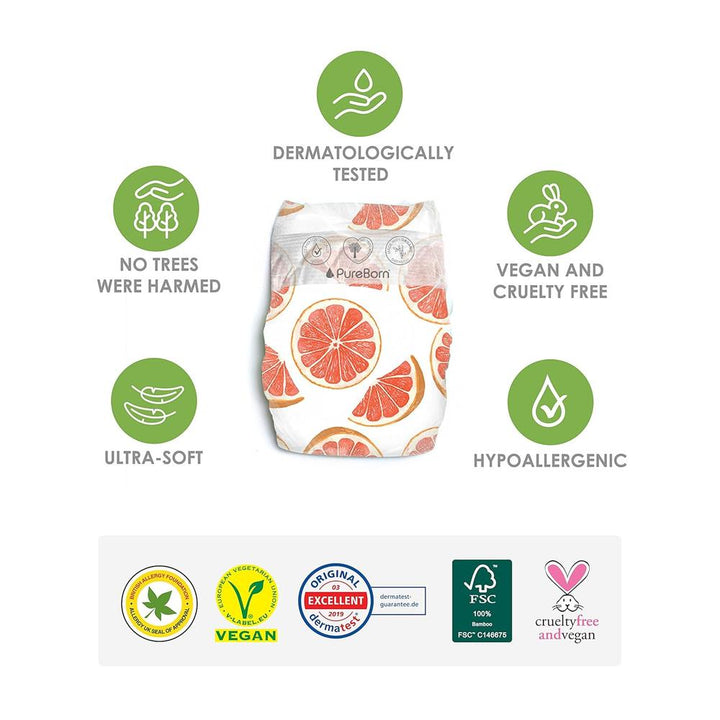 PureBorn Organic Bamboo (Size-4) Baby Disposable Diapers | 48 Pieces | 7-12 kgs
