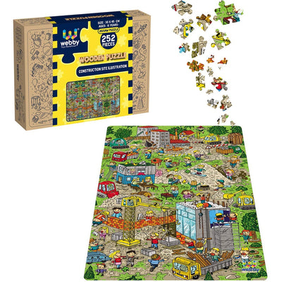 Construction Site Illustration Wooden Jigsaw Puzzle - 252 Pieces