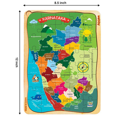 Karnataka Map Wooden Jigsaw Puzzle Set - 40 Pieces (6-8 Years)