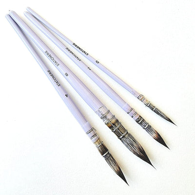 Set of 4 Brushes | Handmade Soft Aqua Long Synthetic Hair with Stainless Wire Ideal for Art Paint ,Watercolor, Quill ,Oil Acrylics, Artists Calligraphy Pointed MOP | Lavender Color Vegan Brushes