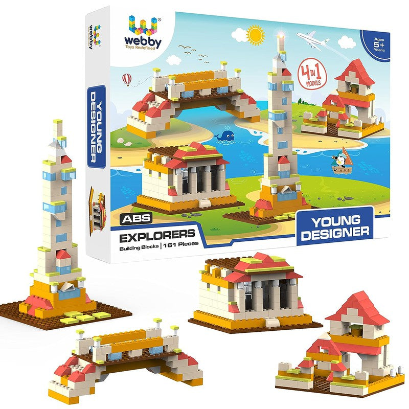 4 in 1 Young Designer ABS Blocks Kit, Tower, Building , Bridge, Architecture Construction Play Set - (161 Pcs)