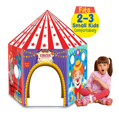 Circus Playhouse Tent for Kids with Hanging LED Light, Peep Holes, Ticket Pocket and Joker Face Mask