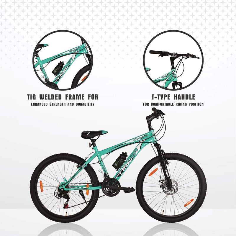 Gladiator 26T Multi Speed (21 Speed) Cycle with Front Suspension and Disc Brake Bicycle - Sea Green/Black | 12+ Years (COD Not Available)