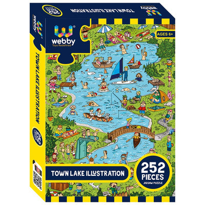 Town Lake Illustration Cardboard Jigsaw Puzzle, 252 pieces