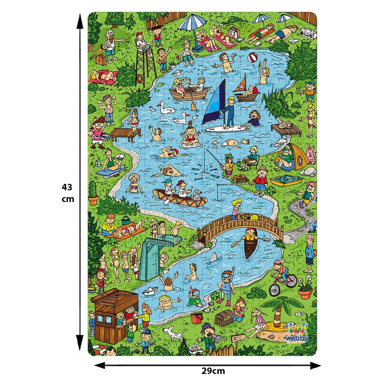 Town Lake Illustration Cardboard Jigsaw Puzzle, 252 pieces