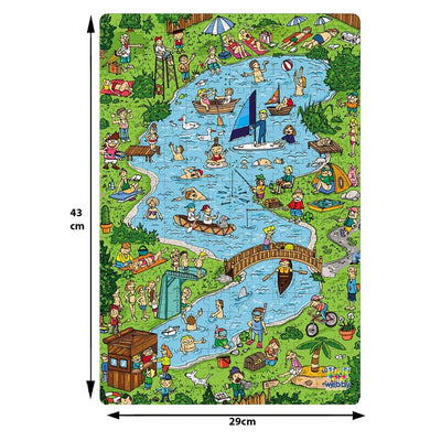 Town Lake Illustration Wooden Jigsaw Puzzle, 252 Pieces