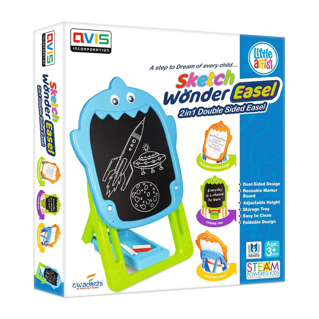 Avis by Ratna Sketch Wonder Easel | 2-in-1 Double-Sided Chalk & Marker Board