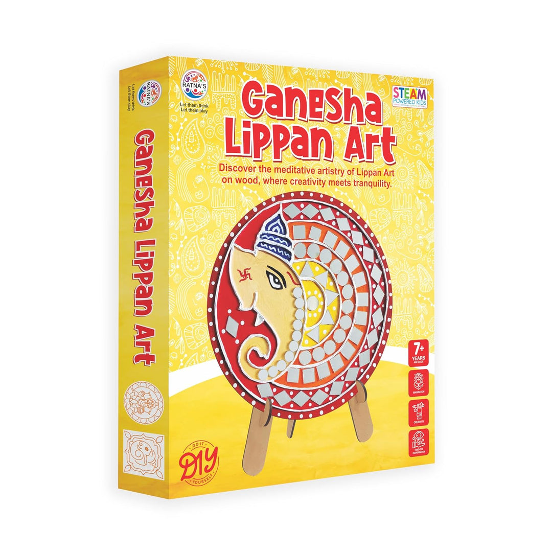 Ratnas Ganesha Lippan Art – Mirror Work Creative DIY Craft Kit | 6 Wooden Art Pieces