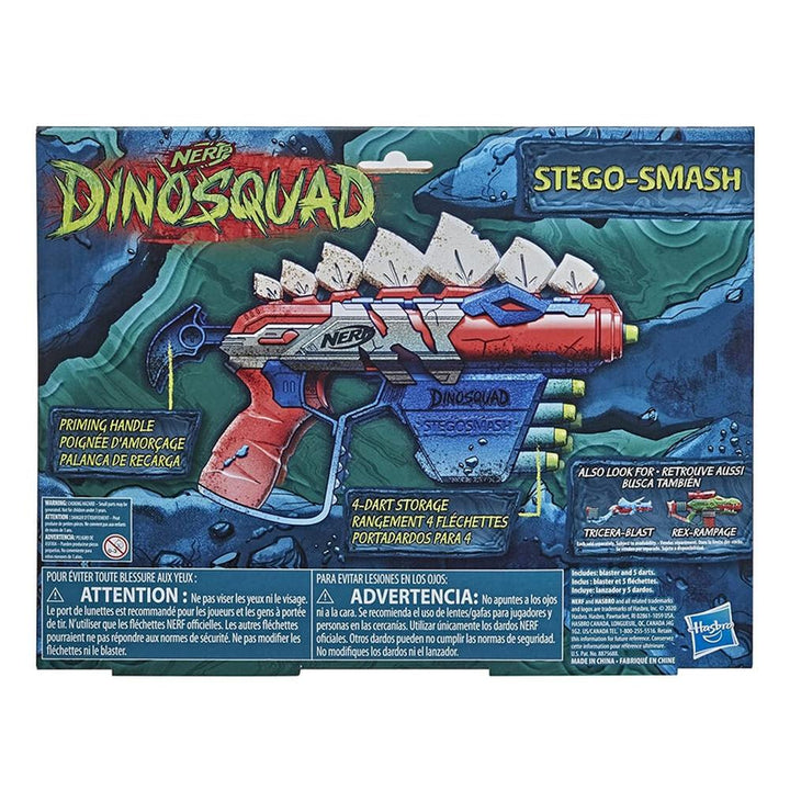 Nerf Dinosquad Stego - Smash Dart Blaster with 4-Dart Storage & Pull-Back Priming Handle (8-12 Years)