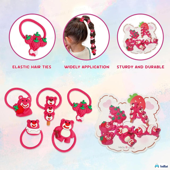 FunBlast Hair Rubber Bands for Girls | 10 Pcs Strawberry Bear Hair Ties