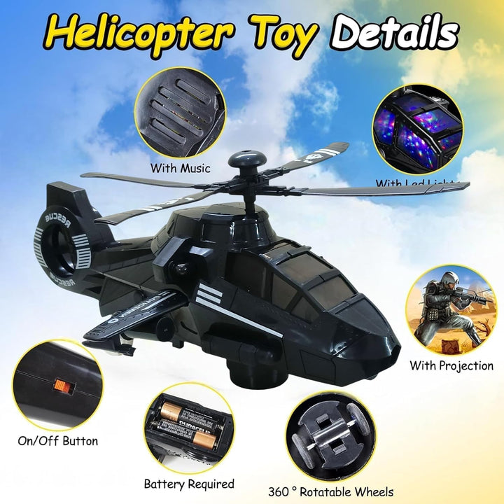 Swat Chopper Rescue Helicopter Toy | 3D Lights, Projection & Sound Effects | Rotating Propeller