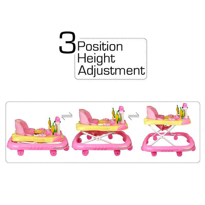 Baby Musical Walker - Foldable & Height Adjustable - Pink