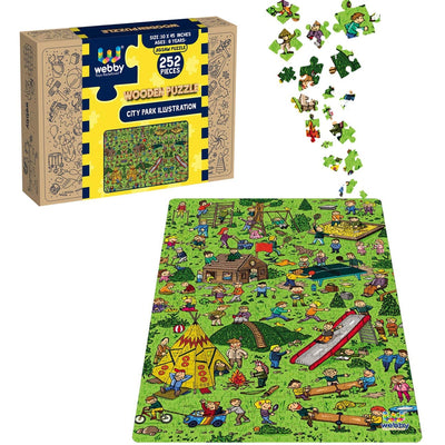 City Park Illustration Wooden Jigsaw Puzzle - 252 Pieces